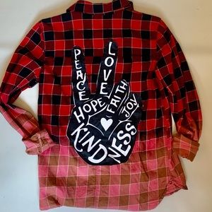 Upcycled Flannel With Peace Sign